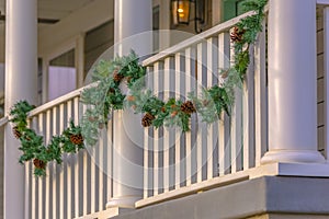 Balcony of home in Daybreak Utah with garland