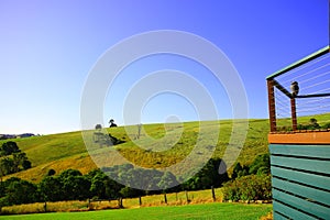 Balcony look out countryside landscape with blue sky and mountains