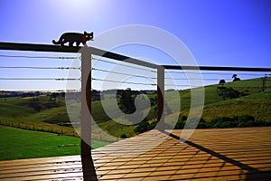 Balcony look out countryside landscape with blue sky and mountains
