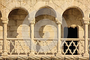 Balcony in manueline style. Belem Tower. Lisbon . Portugal