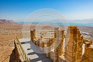 Balcony in the Masada ruins near the Dead Sea in Israel