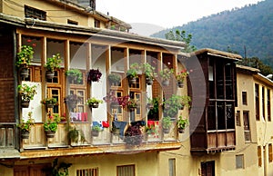 The balcony in Masouleh or Masuleh , Gilan , Iran photo