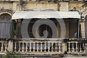 Balcony of an old French colonial house in Kratie Cambodia