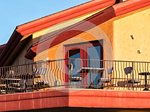 Balcony restaurant seating, El Paseo Drive