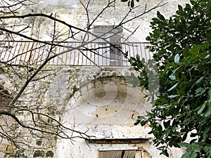 Balcony  of a ruined farmhouse abandoned