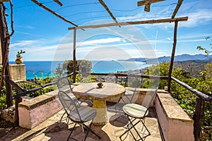 The balcony with sea view, Ligurian coast, Verezzi, Savona province, Italy