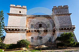 Balcony on Selmun fort castle in Malta island