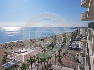 Balcony view over the Finikoudes promenade along the mediterranean sea in Larnaca town
