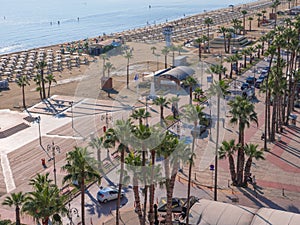 Balcony view over the Finikoudes promenade and main beach in Larnaca town