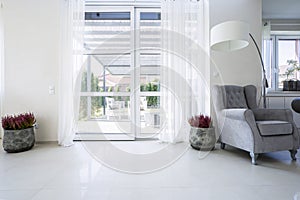 Balcony window with garden view