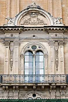 Balcony and window in Mannerist style High Renaissance at the Grand Master`s Palace, Valletta