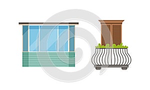 Balcony Windows Colllection, Modern and Retro House Facade Design Elements Vector Illustration