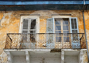 Balcony and windows with shutters of old house in Limassol,Cyprus