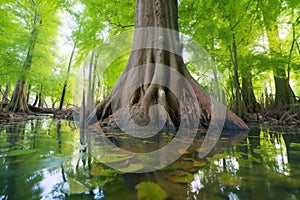 bald cypress tree resisting water loss in swamp