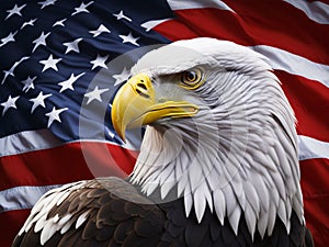 Bald eagle with the American flag background