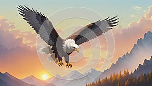 Bald eagle bird flight golden evening sunset