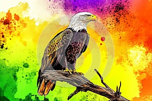 Image of a bald eagle, painted in soft watercolor shades. The image is isolated on a pure white background photo