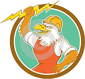 Bald Eagle Electrician Lightning Bolt Circle Cartoon