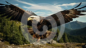 A bald eagle flying in the air. Generative AI.