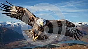 A bald eagle flying in the air. Generative AI.