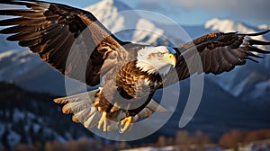 A bald eagle flying in the air. Generative AI.