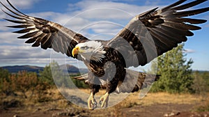A bald eagle flying in the air. Generative AI.