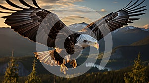A bald eagle flying in the air. Generative AI.