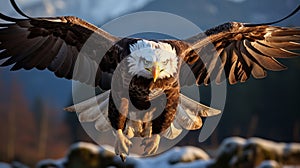 A bald eagle flying in the air. Generative AI.
