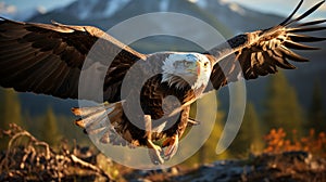 A bald eagle flying in the air. Generative AI.