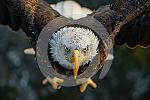 A bald eagle flying fast. Generative AI