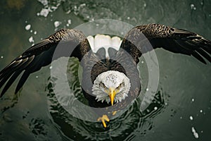 A bald eagle flying fast. Generative AI