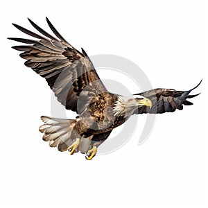 Bald Eagle Flying Isolated On White Background Stock Photo