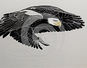 Bald Eagle Flying Over Water. Generative AI