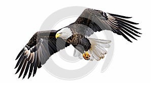Bald eagle flying swoop hand draw and paint color on white background. Generative Ai