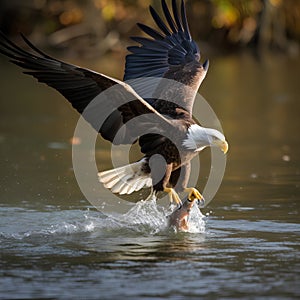 Bald Eagle (Haliaeetus leucocephalus) catching a fish