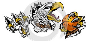 Bald Eagle Hawk Ripping Basketball Ball Mascot
