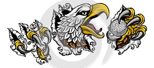 Bald Eagle Hawk Ripping Golf Ball Mascot