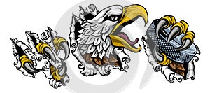 Bald Eagle Hawk Ripping Ice Hockey Mascot Puck