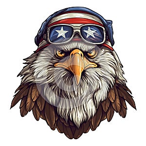 Bald eagle head with aviator helmet and goggles