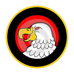 Bald eagle head in circle emblem. Predator bird symbol. Vector i