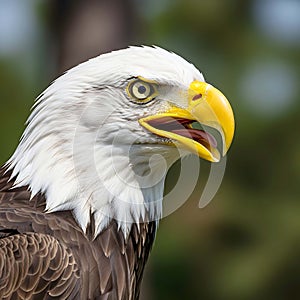 Bald Eagle Head Close Up With Open Beak bird raptor