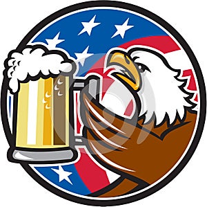 Bald Eagle Hoisting Beer Stein USA Flag Circle Retro