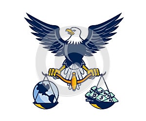 Bald Eagle Hold Scales Earth Money Retro