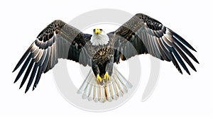 Bald eagle landing swoop attack on white background. AI Generative