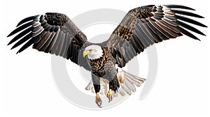 Bald eagle landing on white background. AI Generative