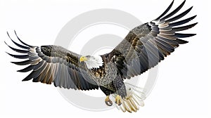 Bald eagle landing on white background. AI Generative