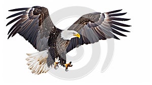 Bald eagle landing on white background. AI Generative