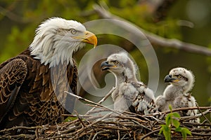 Bald Eagle with Two Eaglets in Nest
