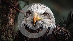 Bald eagle perching on branch, majestic symbol of American freedom generated by AI