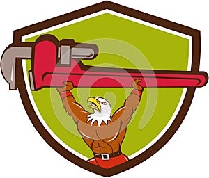 Bald Eagle Plumber Monkey Wrench Shield Cartoon